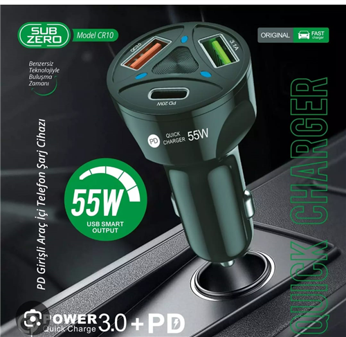 SUBZERO ARAÇ ŞARJ BAŞLIĞI 55W 3 TİP GİRİŞ  PK:5